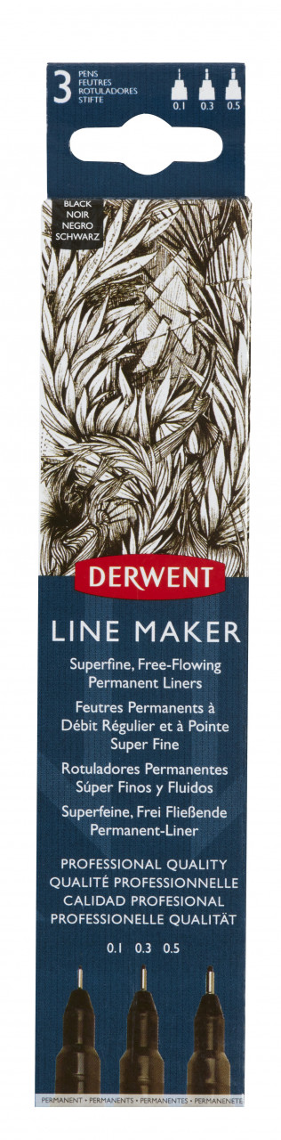 Liner DERWENT Professional, 3 dimensiuni, varf subtire si uscare rapida, 3 buc/set, negru DERWENT imagine 2022 depozituldepapetarie.ro