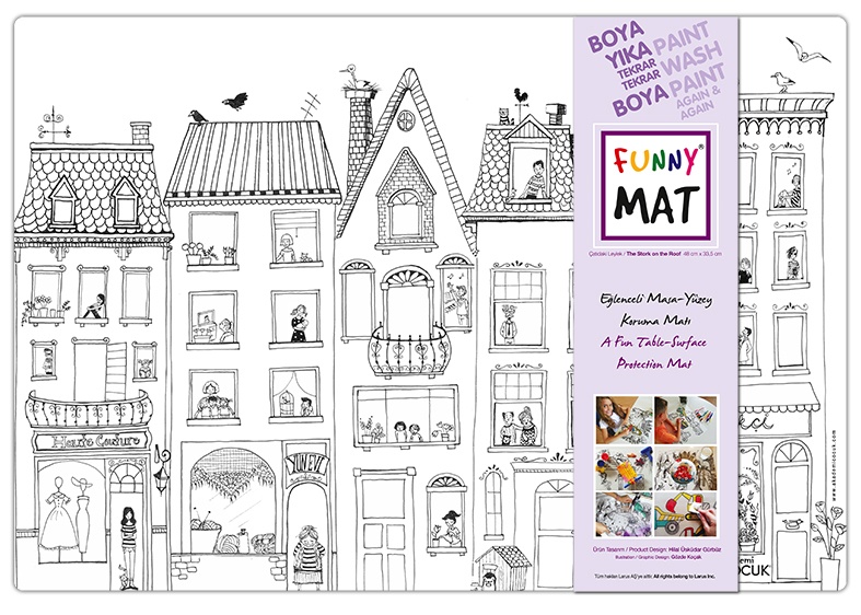 Planșă Funny Mat – Barza pe acoperis + cadou set instrumente de colorat