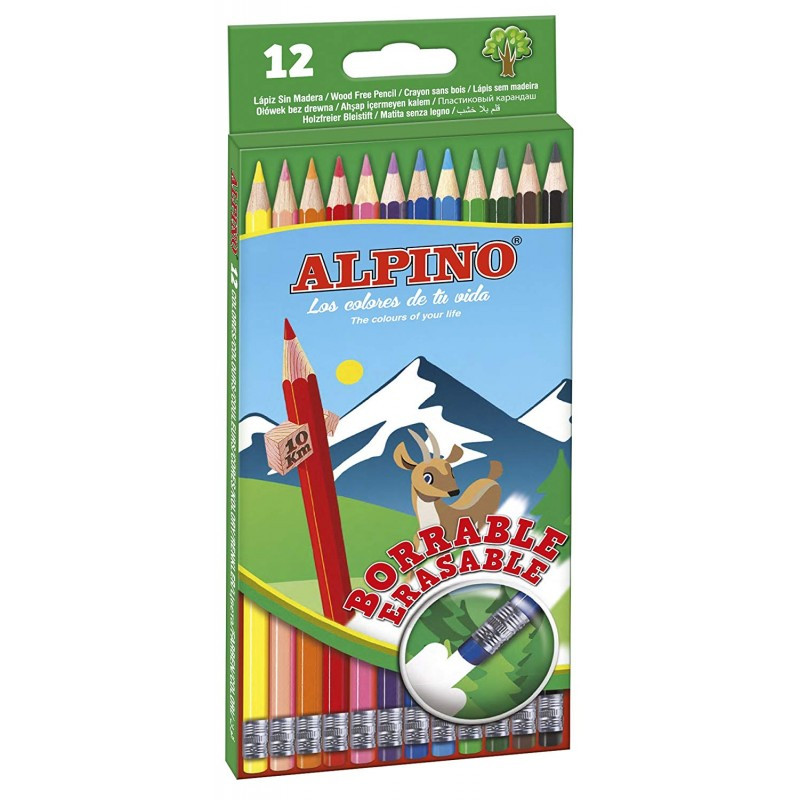 Creioane colorate cu guma,12 culori/set, Erasable ALPINO Alpino imagine 2022 depozituldepapetarie.ro