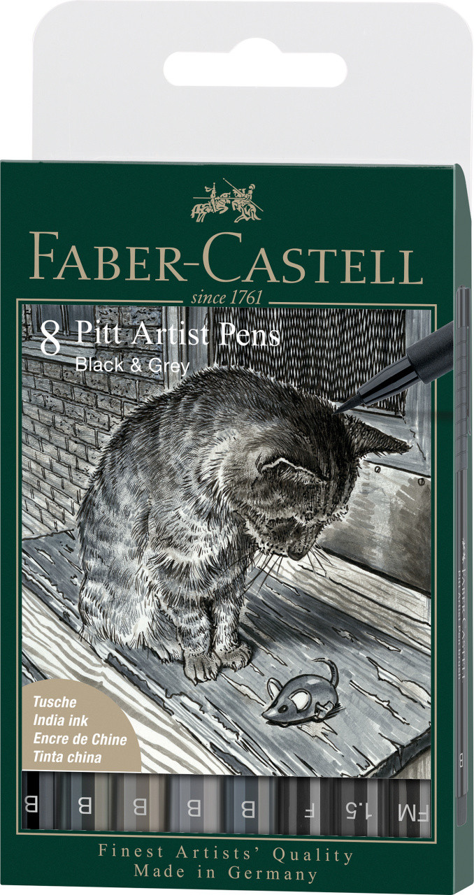 Pitt Artist Pen Set 8 Buc Negru&Gri Faber-Castell Faber-Castell imagine 2022 depozituldepapetarie.ro