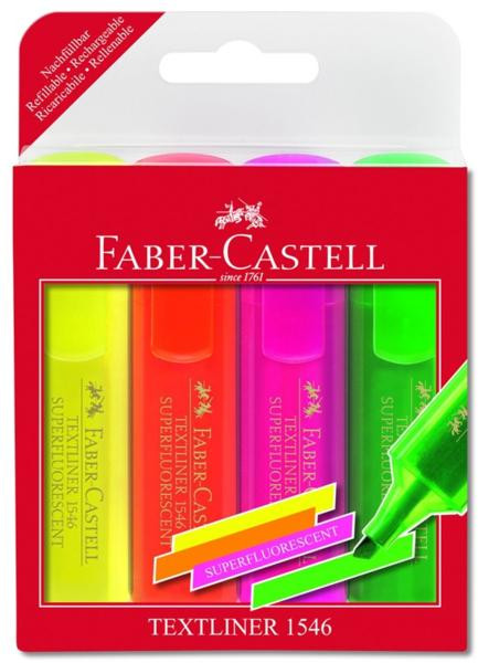 Set 4 textmarkere fluorescente, Faber-Castell 1546 Superfluorescent