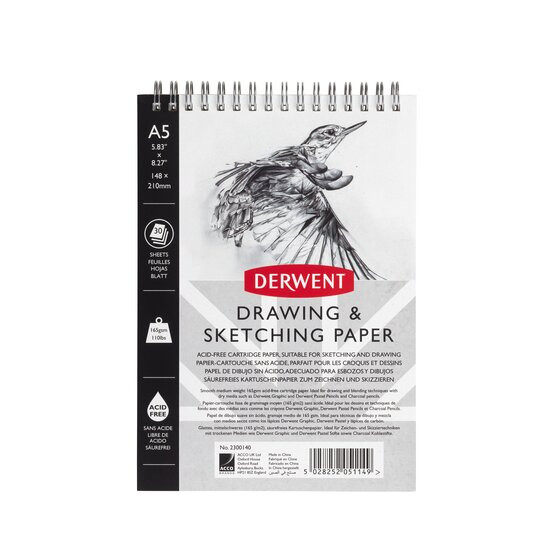Caiet pentru schite si desen DERWENT Professional, A5, cu spira, 30 coli, 165 gsm, hartie alba DERWENT imagine 2022 depozituldepapetarie.ro