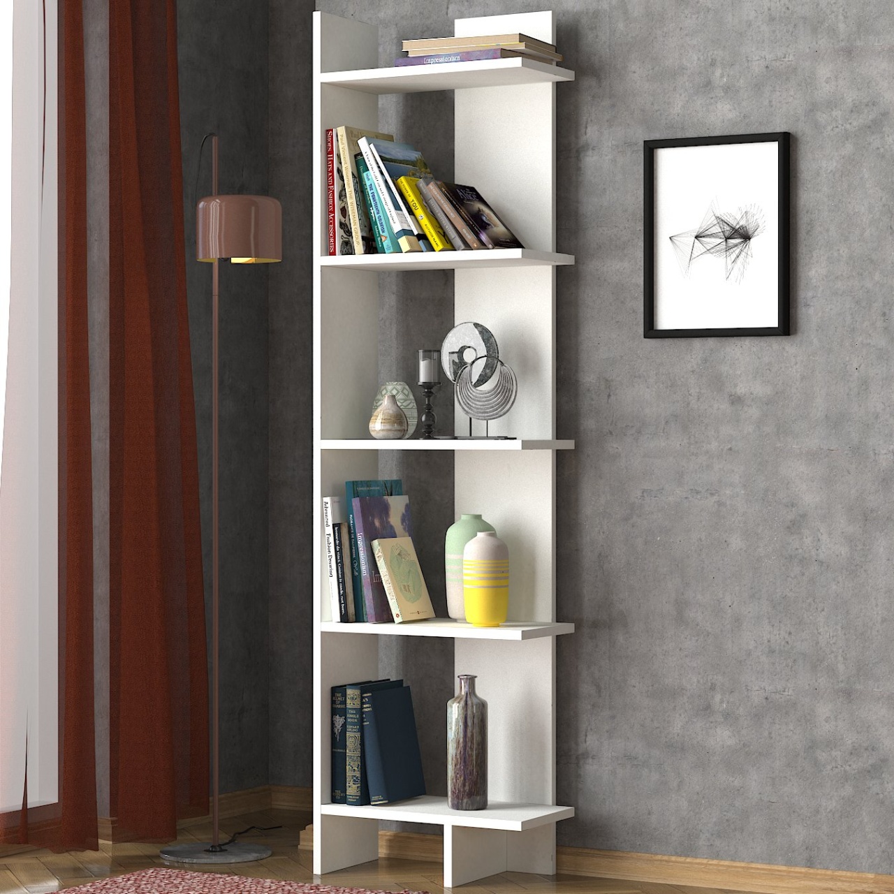 Bibliotecă, Modern Lines, UnicUtil, 48.5 x 22 x 170 cm, Alb