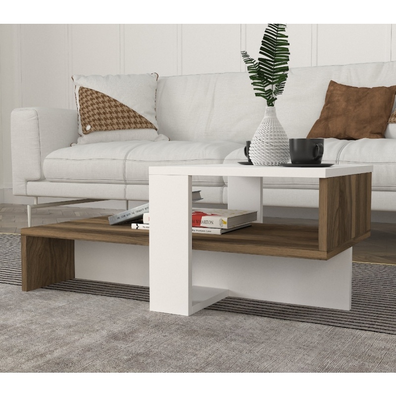 Masa de Cafea, Chain UnicUtil, 80 x 43.6 x 32.6 cm, Ideala Pentru Living Modern, Dormitor sau Hol, PAL, Culoare Alb si Maro