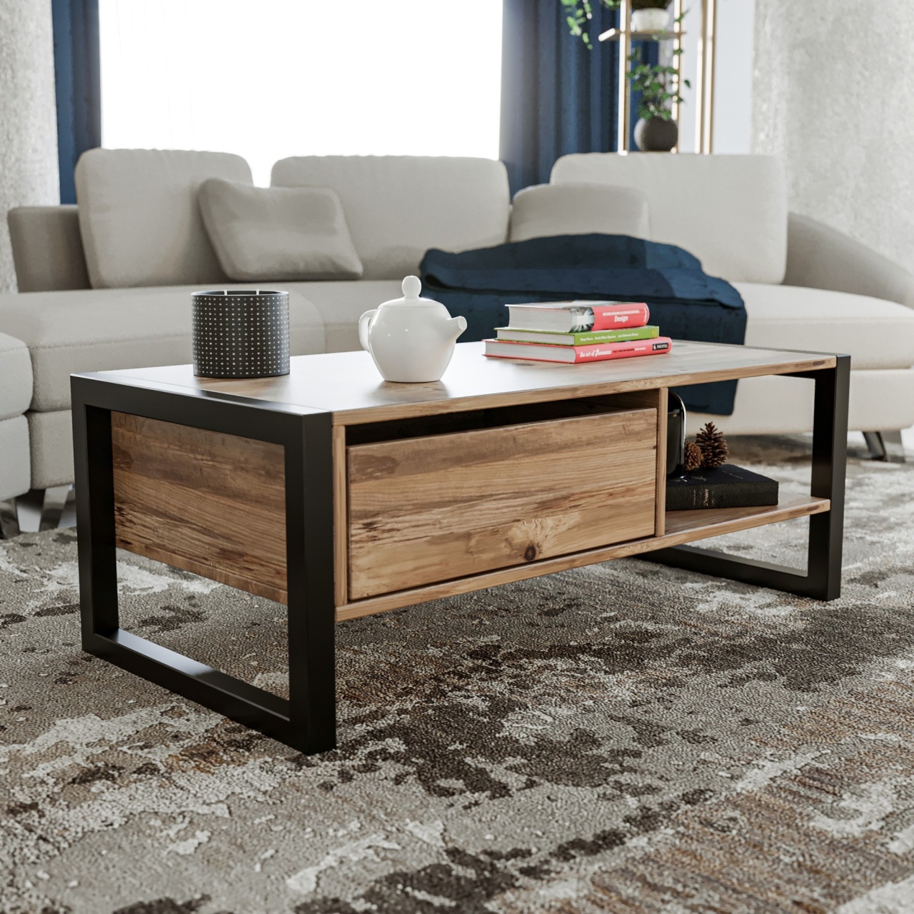 Masa de cafea, Modern Touch, UnicUtil, 105 x 55 x 40 cm, Maro-Negru