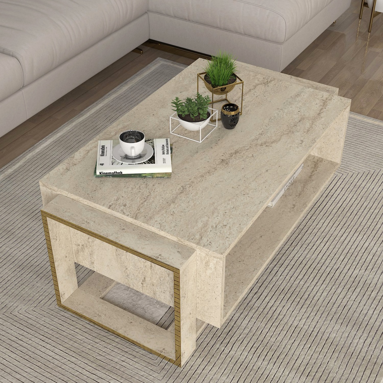 Masa De Cafea, Stone Craft, UnicUtil, 106.4 x 60 x 40.4 cm, Crem