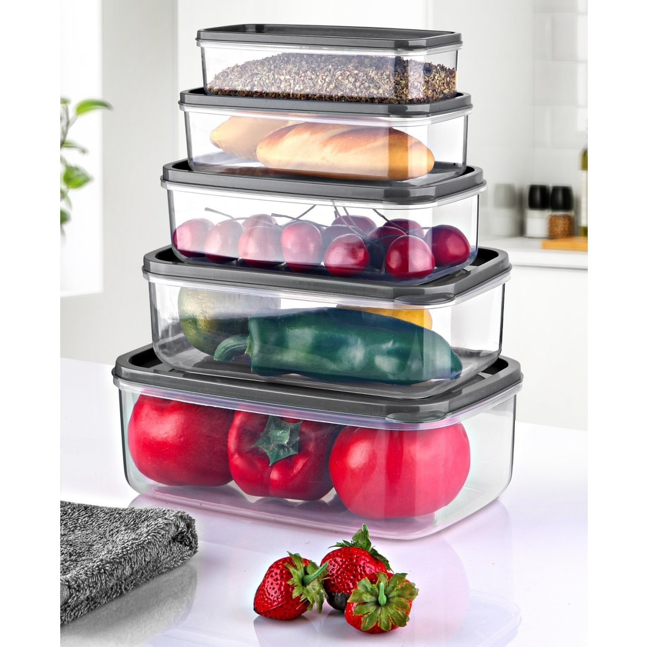 Set 5 caserole plastic , UnicUtil, Stylish Durable, Transparent
