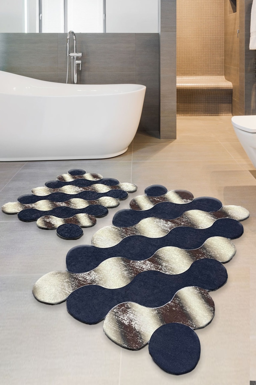 Set covorase baie 2 piese, Chic Finish, UnicUtil, Auriu, Albastru Inchis