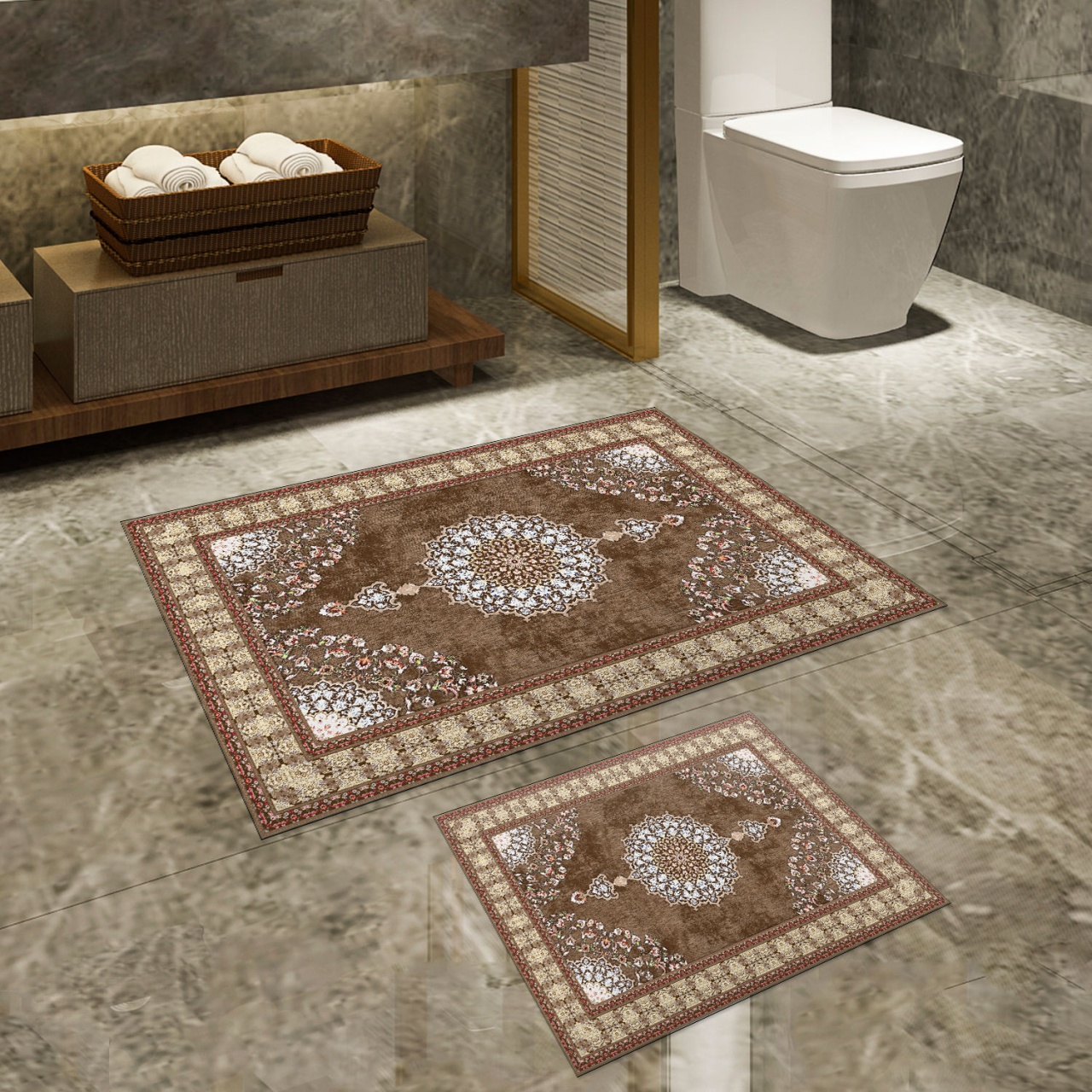 Set covorase baie 2 piese, Classic Style, UnicUtil, Bej