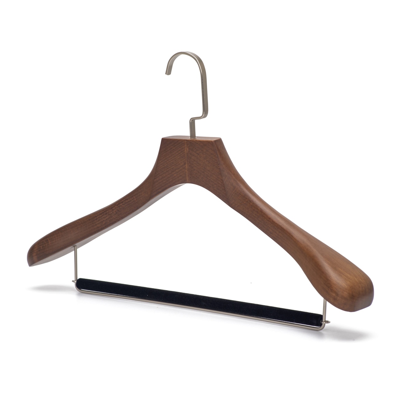 Umeraș de lux pentru costum din lemn masiv maro vintage cu umeri lați si bară pentru pantaloni, 1 bucata