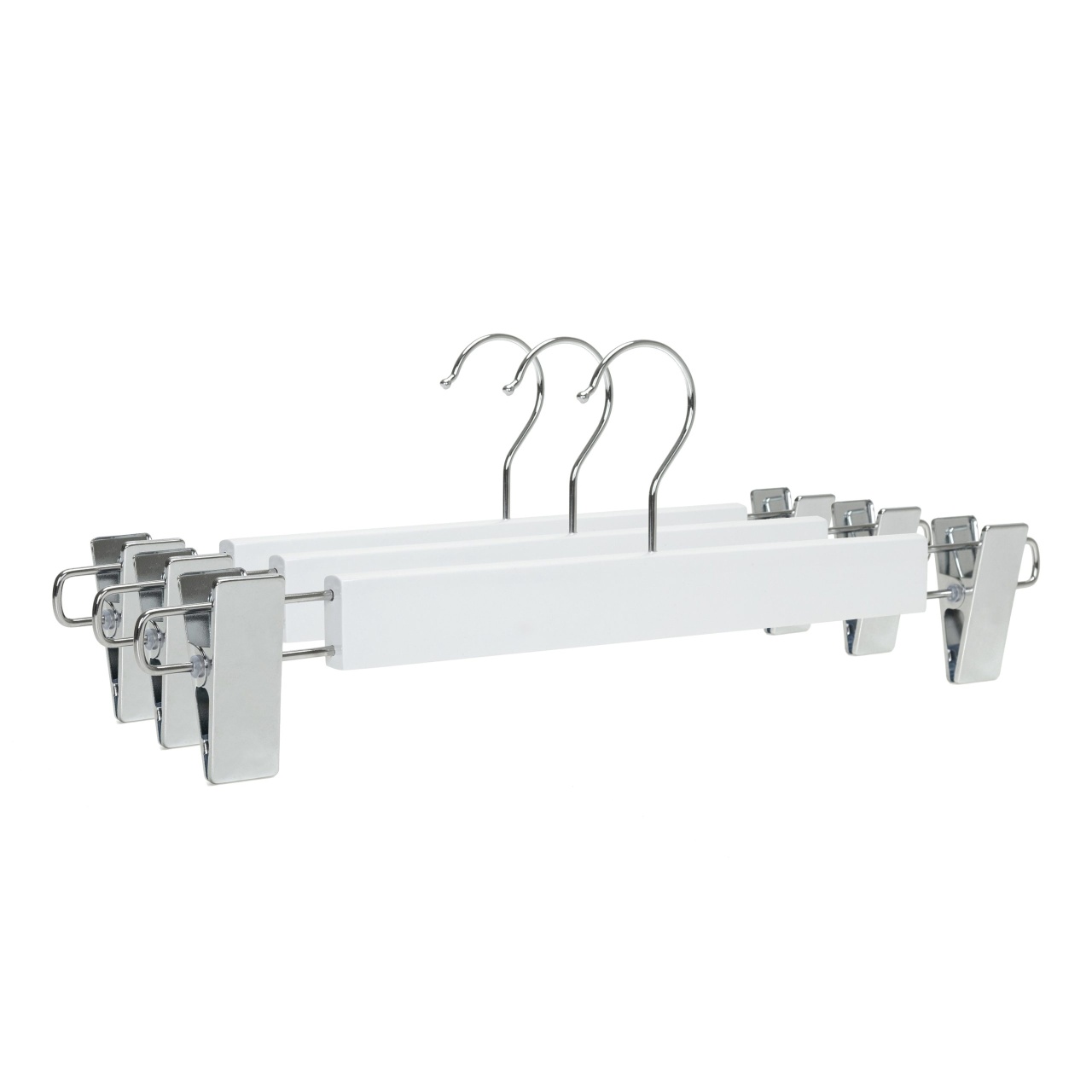 Umeraș din Lemn cu clipsuri metalice, pentru pantaloni/fuste, Alb, 1 bucata