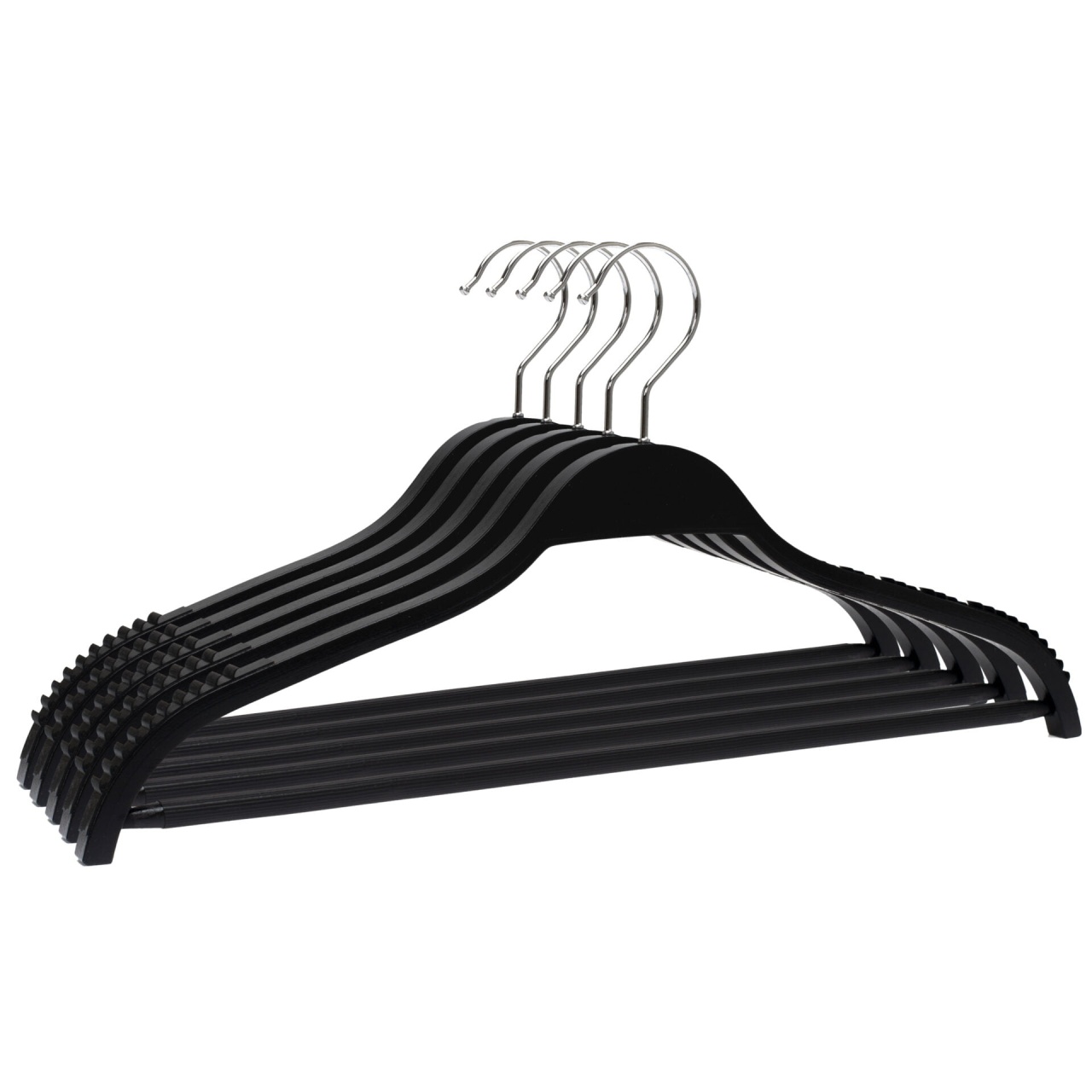 Umeraș din lemn, cu margini de cauciuc anti-alunecare, bara pentru pantaloni si design modern, Negru, 1 bucata