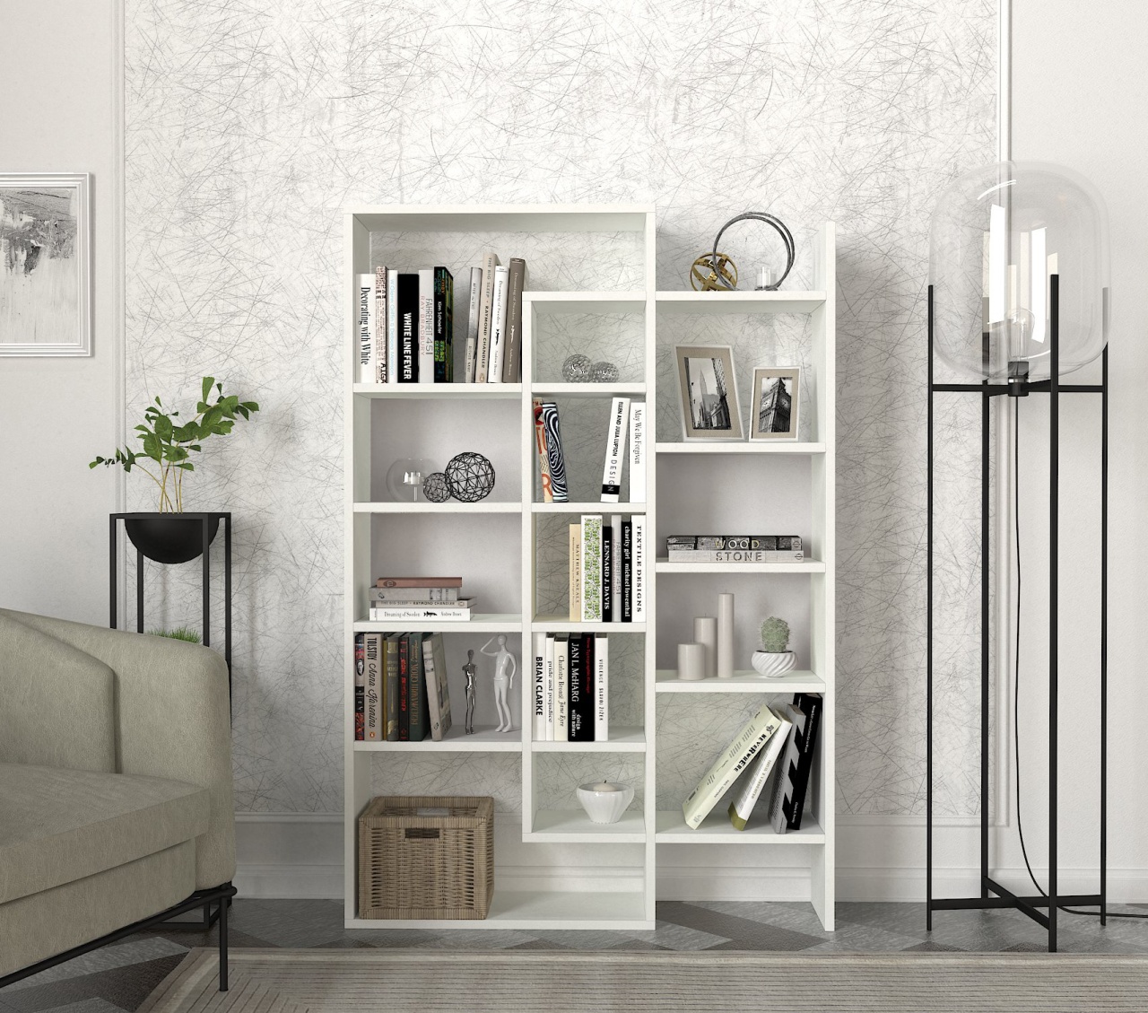 Biblioteca, Geo WhiteSpace, UnicUtil, 94.2 x 22 x 139.5 cm, Alb