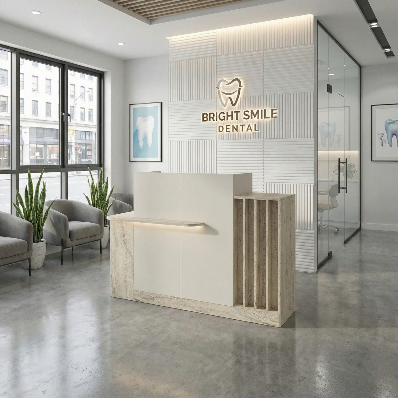 Birou receptie, Sayanora Front Desk, UnicUtil, Travertin Crem, 150 cm