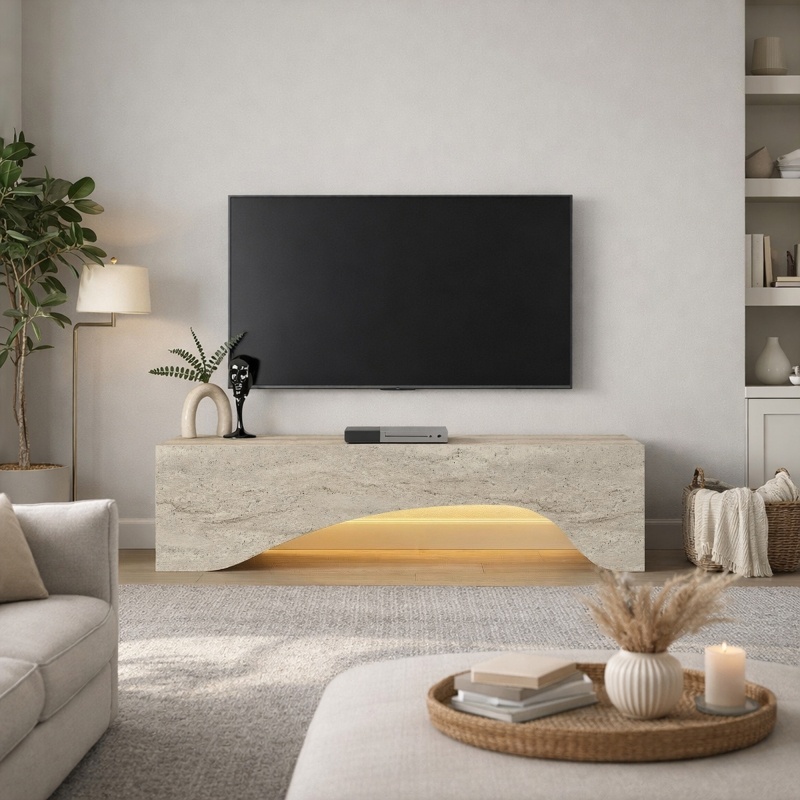 Comodă TV, Mara LED Traverten, UnicUtil, Travertin, 150 cm