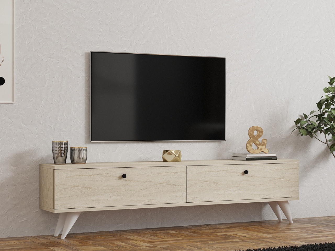 Comoda TV, Paris Travertine, UnicUtil, Travertin, Lățime: 160 cm, Înălțime: 40 cm, Adâncime: 25 cm