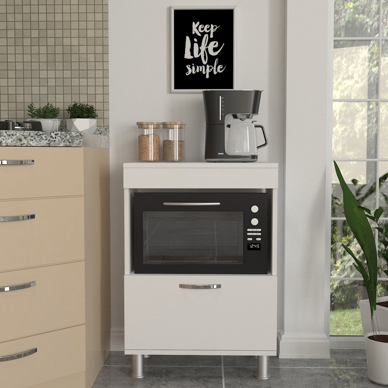 Dulap Organizator pentru Bucatarie, Compact Serve, UnicUtil, 60 x 35.5 x 86.3 cm, Alb