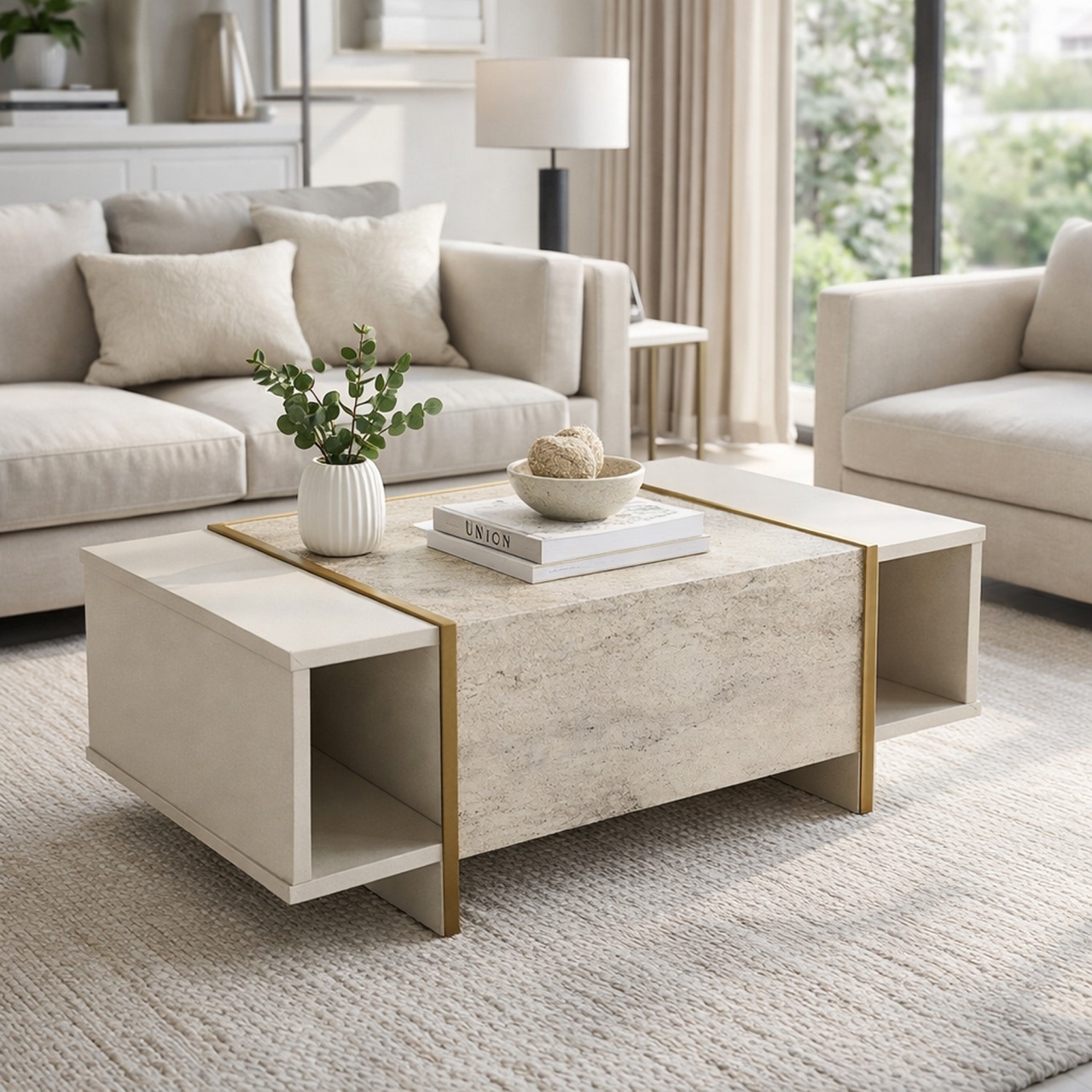 Masa de cafea, Cubic Charm, UnicUtil, 103.8 x 60 x 37.3 cm, Crem