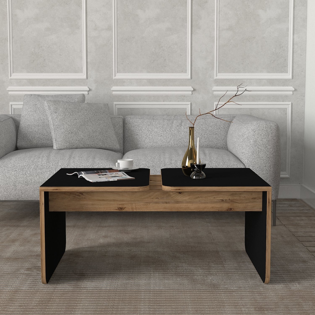 Masă de cafea, Sleek Fusion, UnicUtil, 90 x 60 x 39.8 cm, Maro-Negru