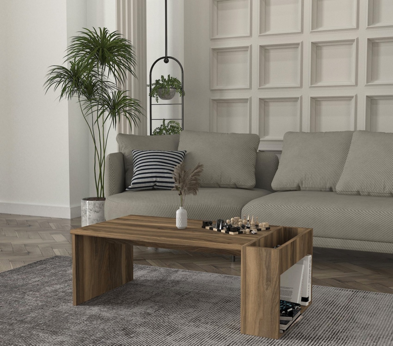 Masuta Cafea UnicUtil cu Spatiu de Depozitare pe Lateral, Maro, 95 x 50 x 34cm