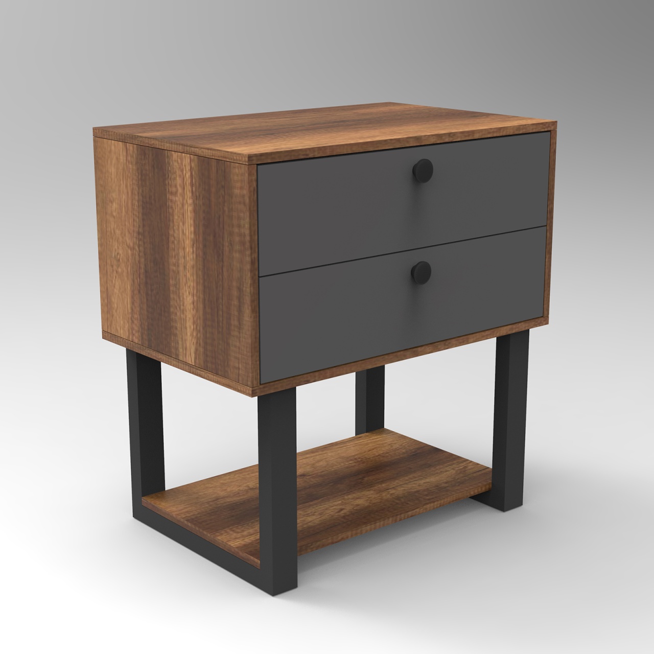 Noptiera cu sertare UnicUtil Nuc - Gri Antracit cu raft deschis 80 x 52 x 85 cm