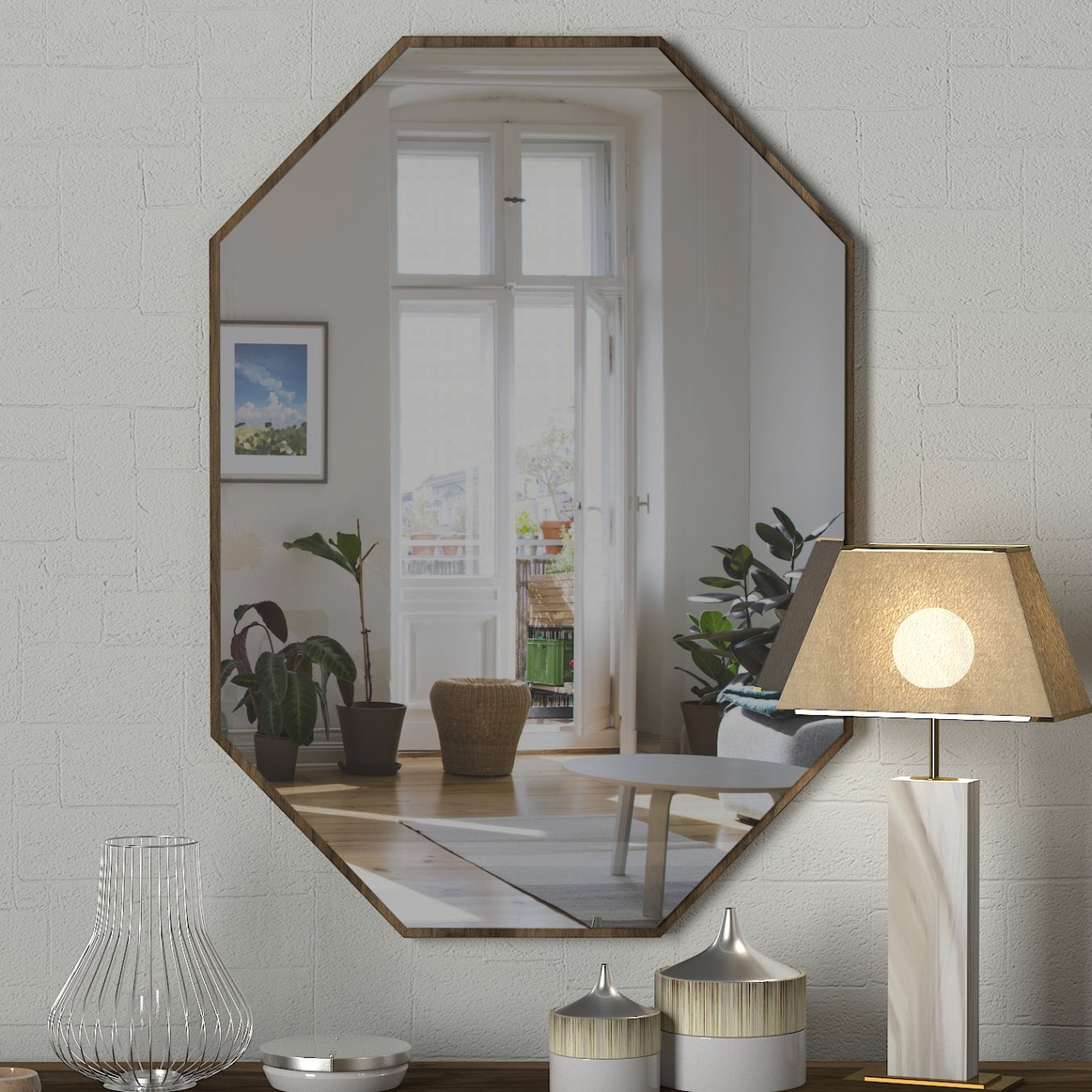 Oglinda de Perete Decorativă, Edge Charm, UnicUtil, 45 x 70 cm, Maro