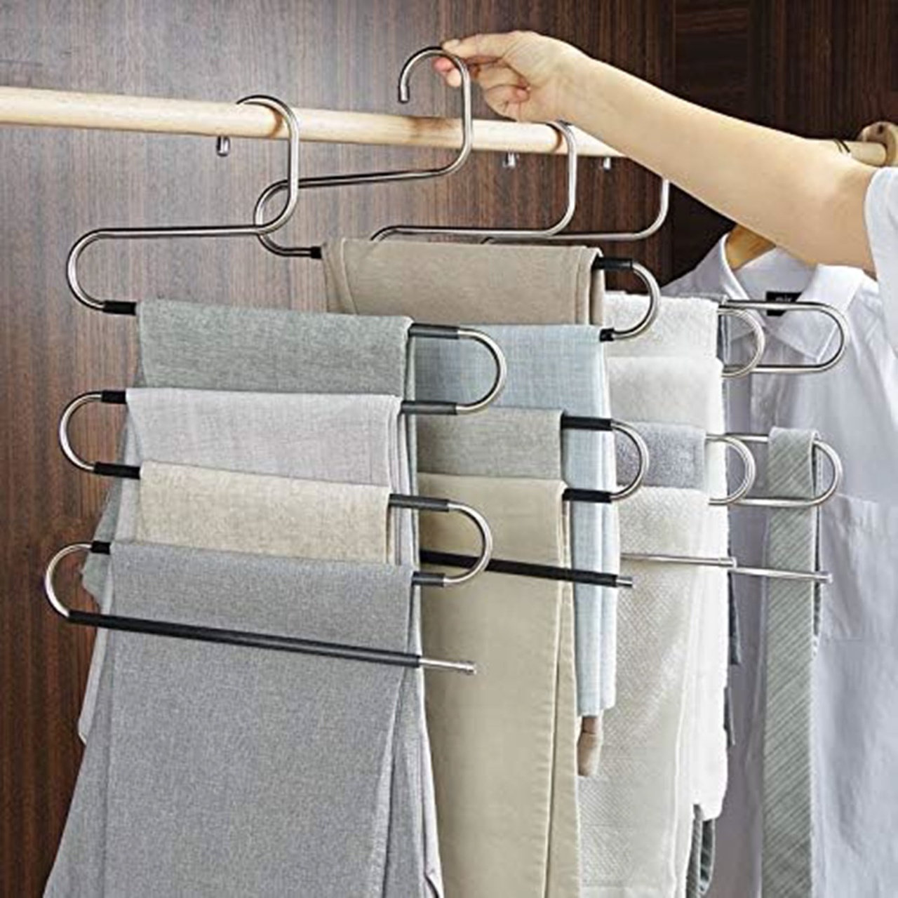 Umeraș din Metal cu spatii multiple, pentru pantaloni, Gri, 1 bucata