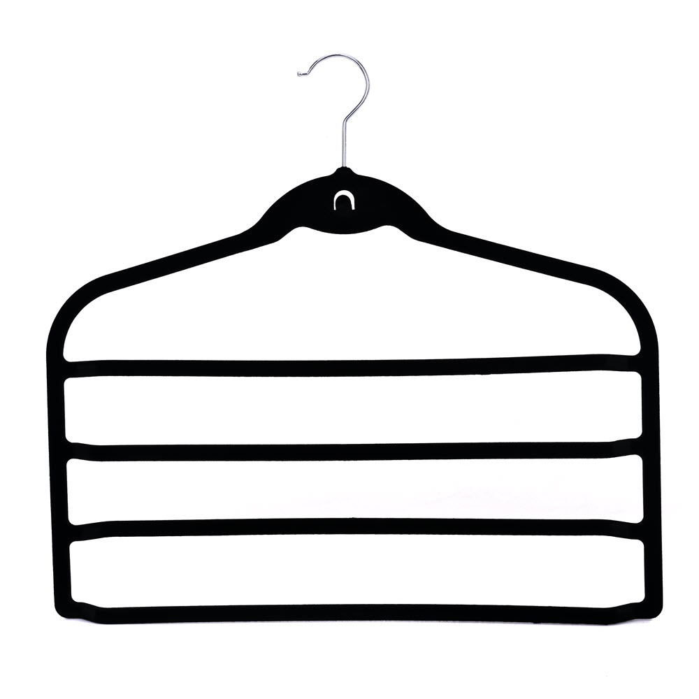 Umeraș organizator pentru pantaloni, din plastic dur acoperit cu catifea anti-alunecare, Negru, 1 bucata