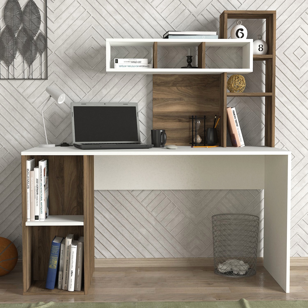 Birou, Modular Harmony, UnicUtil, 140 x 60 x 153.8 cm, Alb și Maro