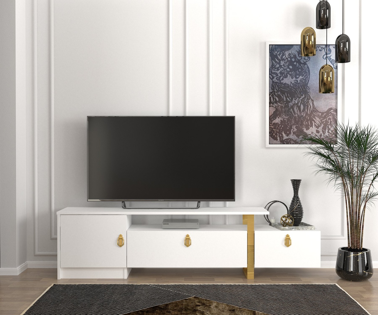 Comodă televizor Golden Charm, 180 x 33.2 x 46.2 cm, Alb, UnicUtil