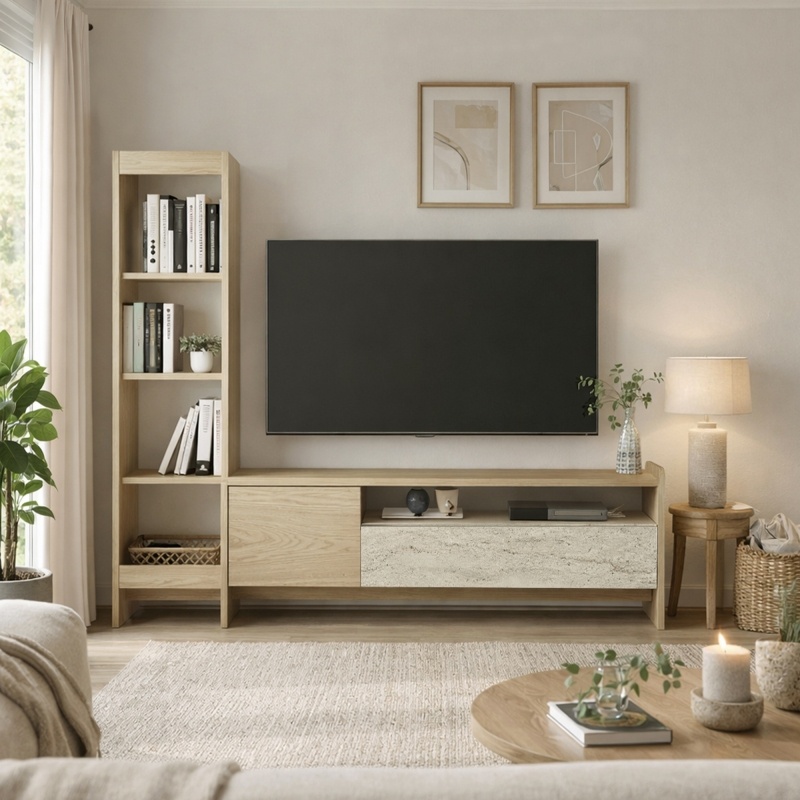 Comodă TV, Norvic Tv Unit, UnicUtil, Crem-Travertin