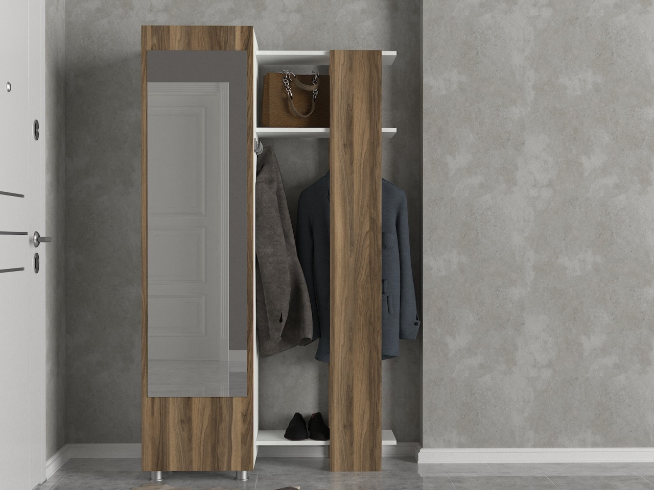 Dulap Hol, BrownFlex Mirror, UnicUtil, 105 x 46.8 x 185 cm, Alb-Maro
