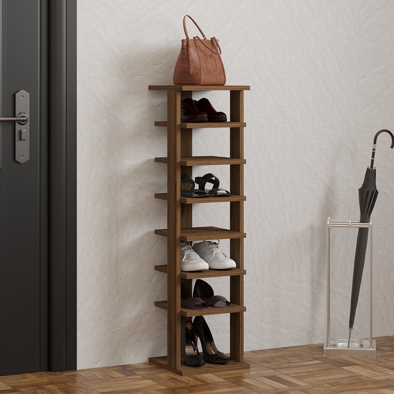 Dulap pentru pantofi, Ayka Walnut, UnicUtil, Nuc, Lățime: 29,6 cm, Înălțime: 110 cm, Adâncime: 29,6 cm