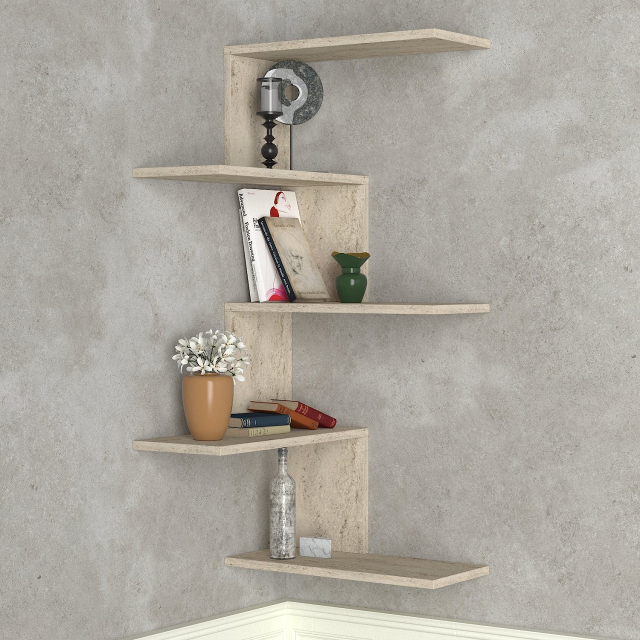 Etajera De Perete, Modern Twist, UnicUtil, 51.5 x 51.5 x 109 cm, Crem