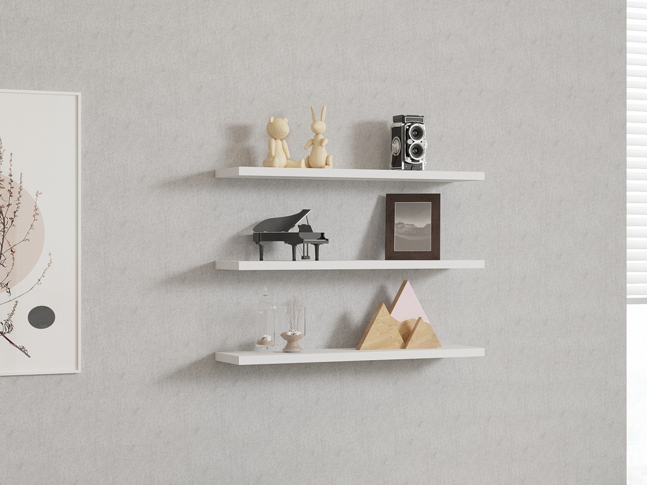 Rafturi perete, Refined Build, UnicUtil, 60 x 1 x 14 cm, Alb