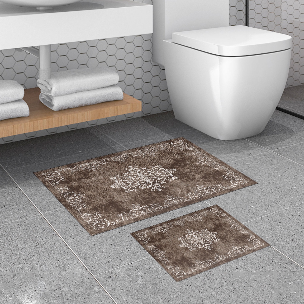 Set covorase baie 2 piese, Chic Finish, UnicUtil, Maro