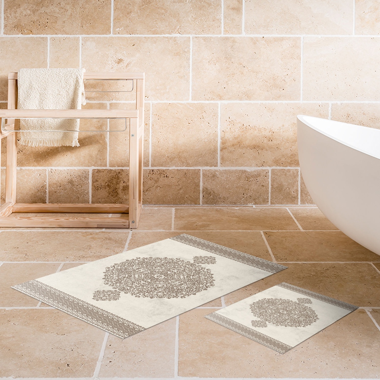 Set covorase baie 2 piese, Sophisticated Texture, UnicUtil, Maro