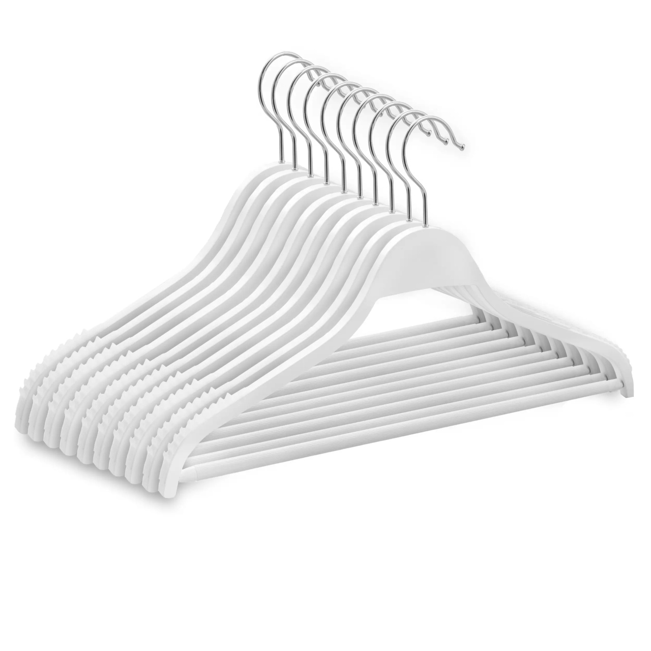 Umeraș din lemn, cu margini de cauciuc anti-alunecare, bara pentru pantaloni si design modern, Alb, 1 bucata