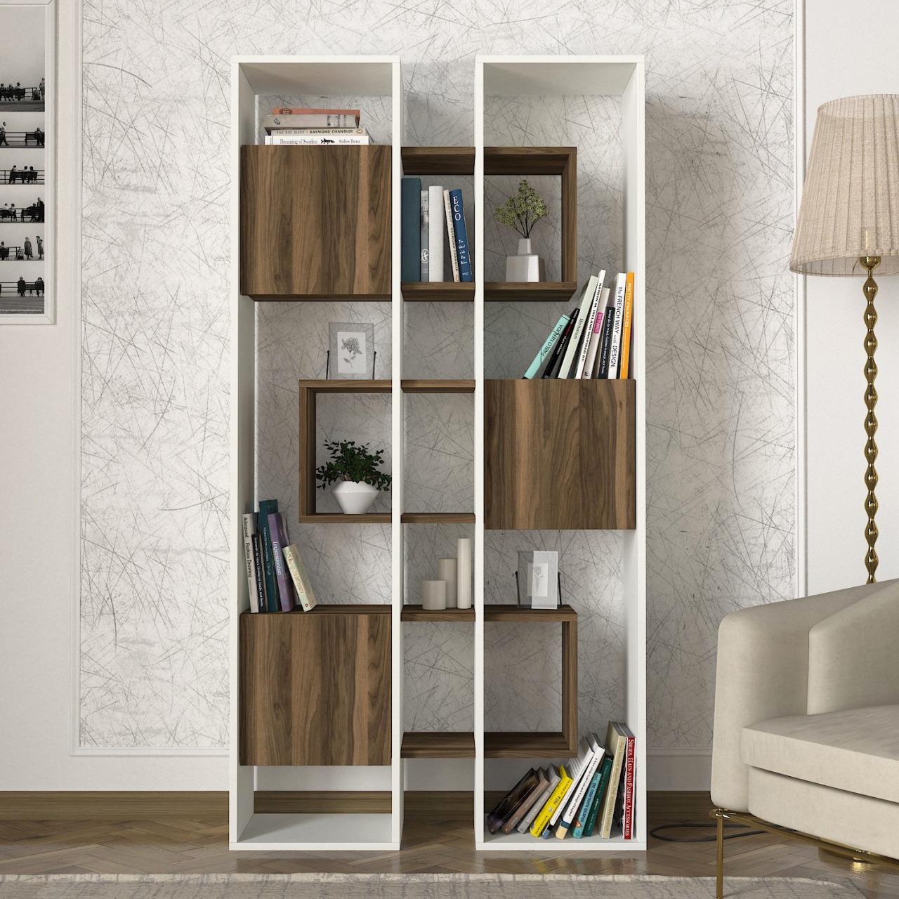 Biblioteca, Dual Vision, UnicUtil, 95.9 x 29.6 x 183.6 cm, Alb-Maro