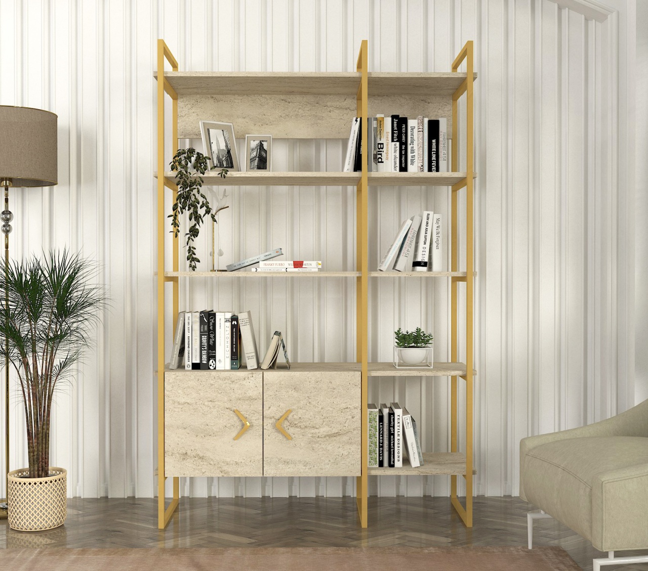 Biblioteca, Golden Edge, UnicUtil, 120 x 39 x 180 cm, Crem