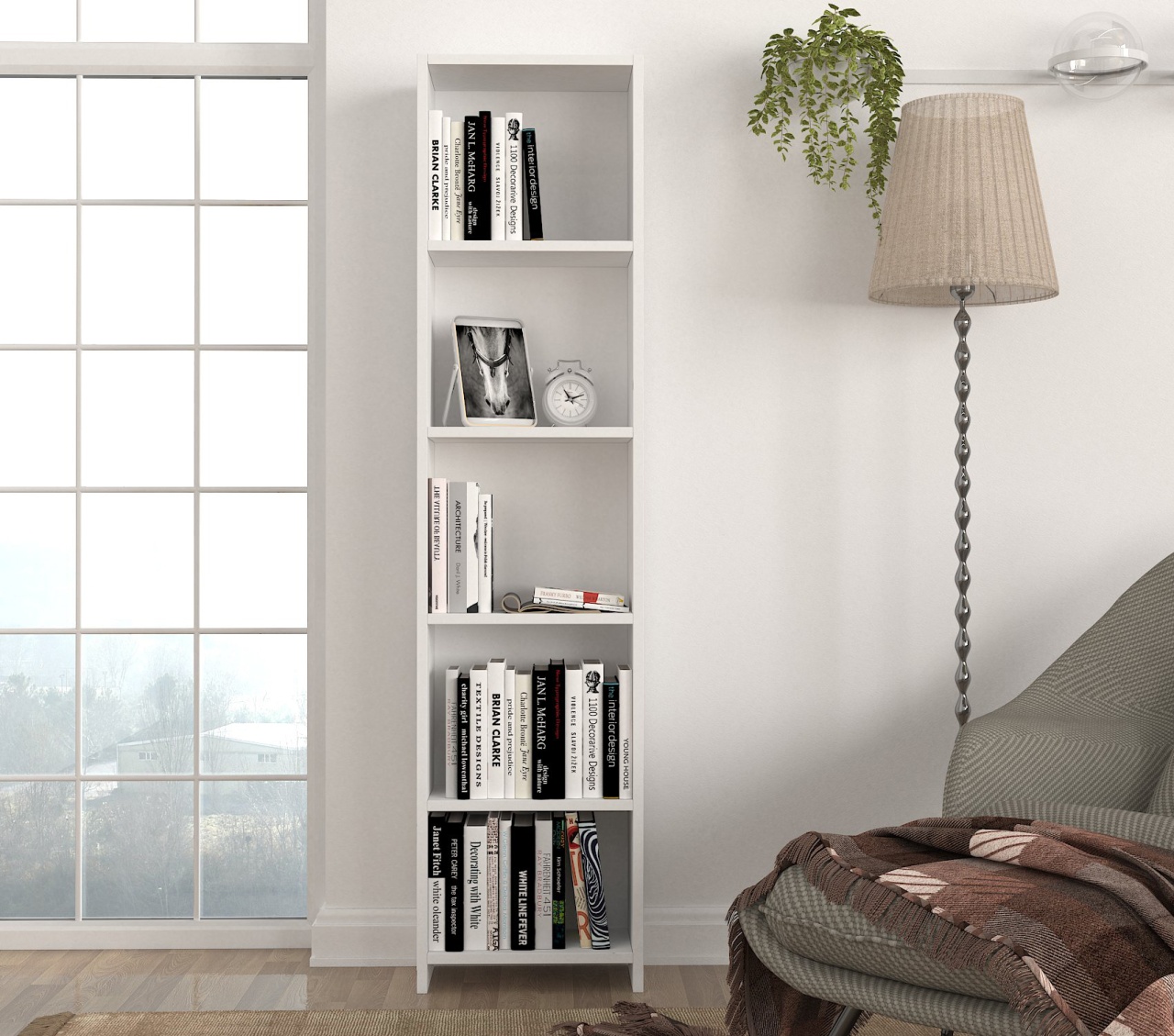 Biblioteca, Slim Frame, UnicUtil, 38.6 x 19.5 x 160 cm, Alb