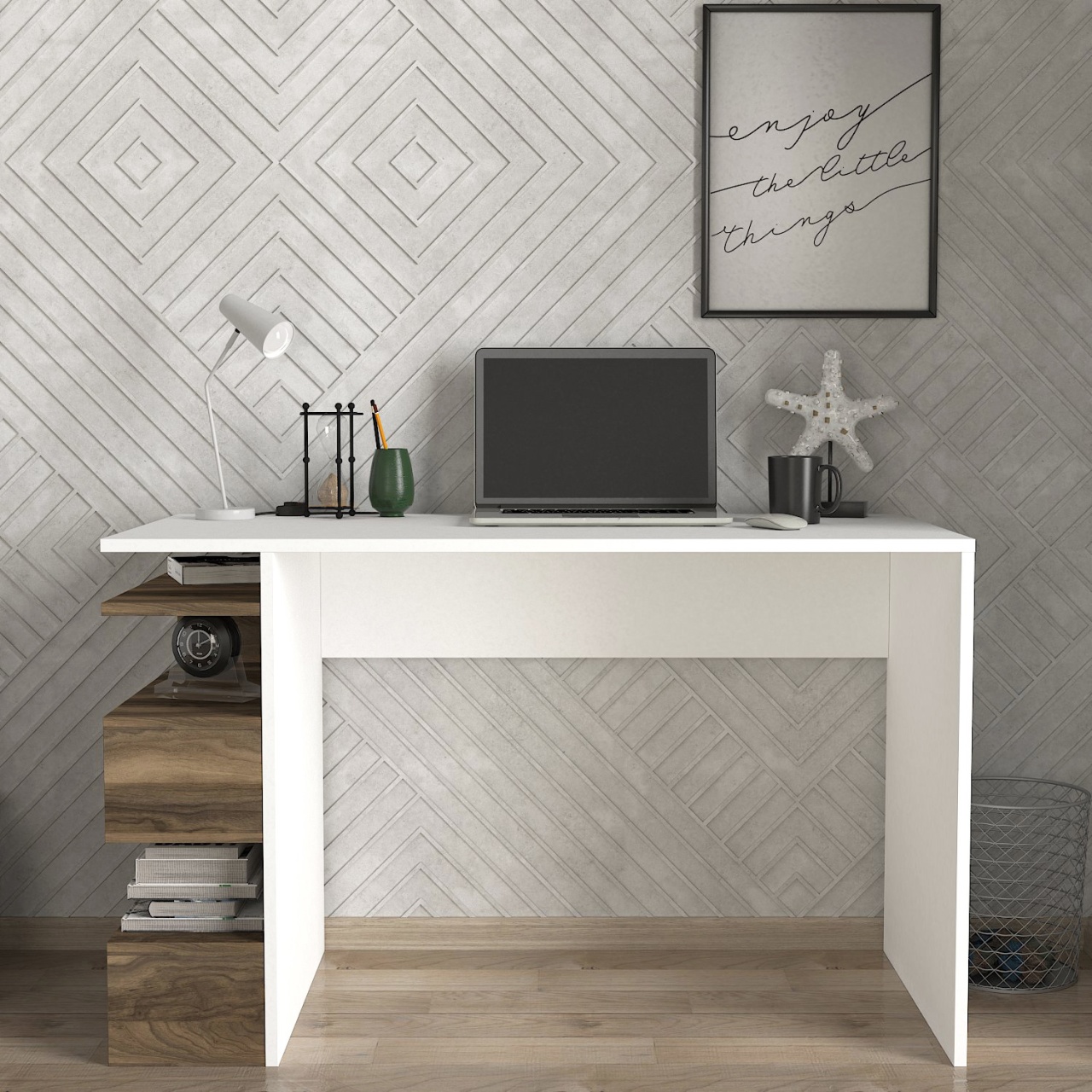 Birou, Modern BrownSpace, UnicUtil, 120 x 60 x 75 cm, Alb si Maro