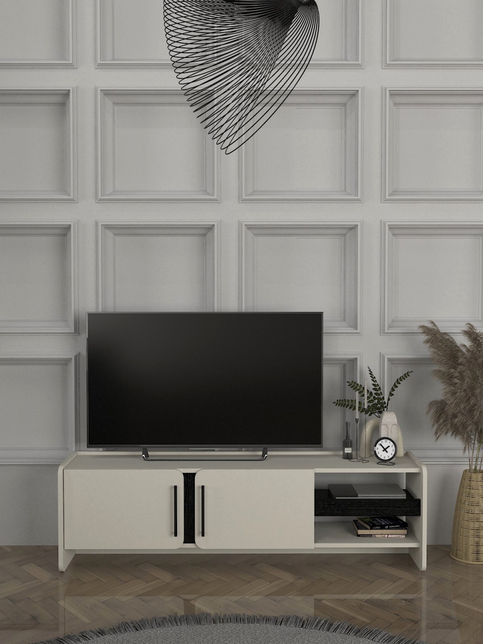 Comoda TV, Simple Form, UnicUtil, Crem-Negru