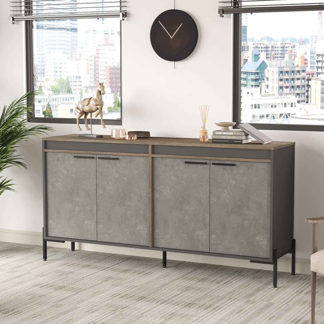 Comoda UnicUtil Nuc - Gri 184 x 44.5 x 91.6 cm