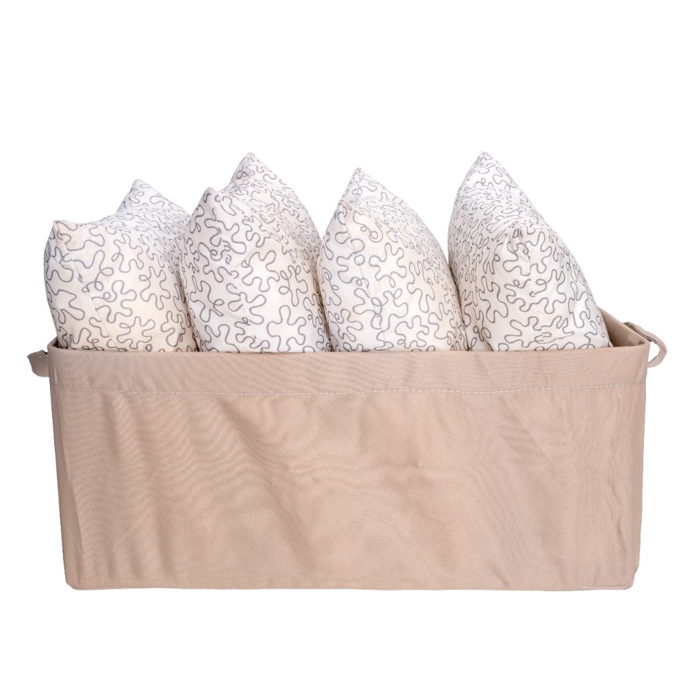 Cutie depozitare, cu maner, din material textil, 47 x 28 x 20 cm, Crem
