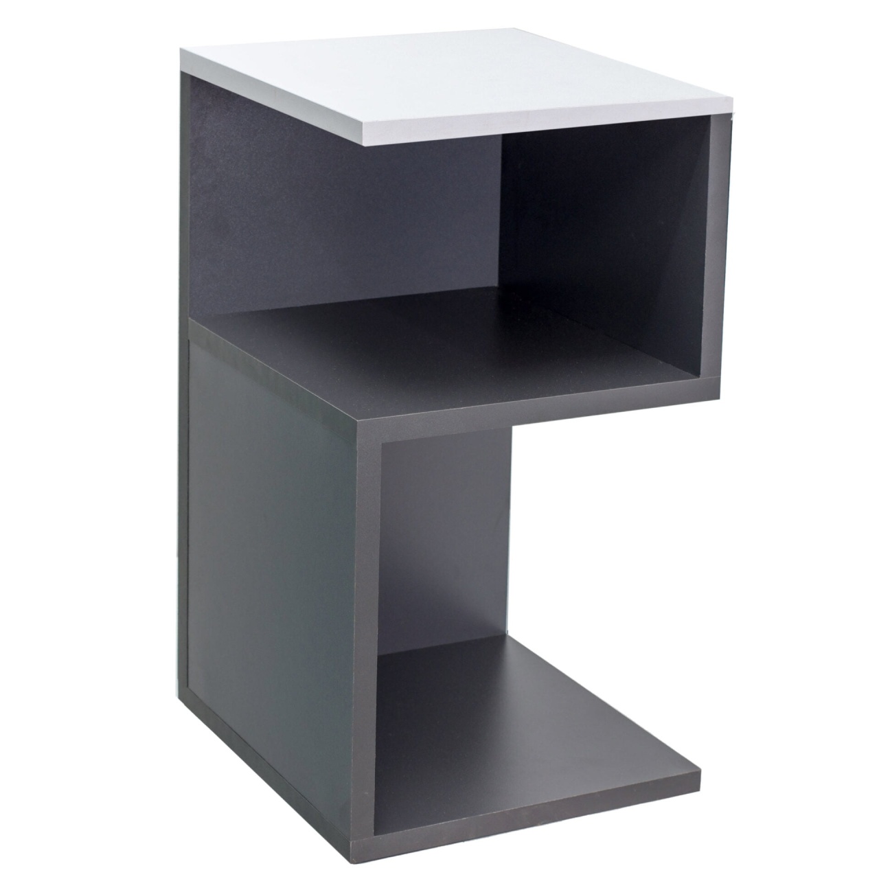 Masă de cafea UnicUtil cu rafturi pe trei niveluri in model S, Gri Antracit, Alb Stanga 30 x 30 x 55cm