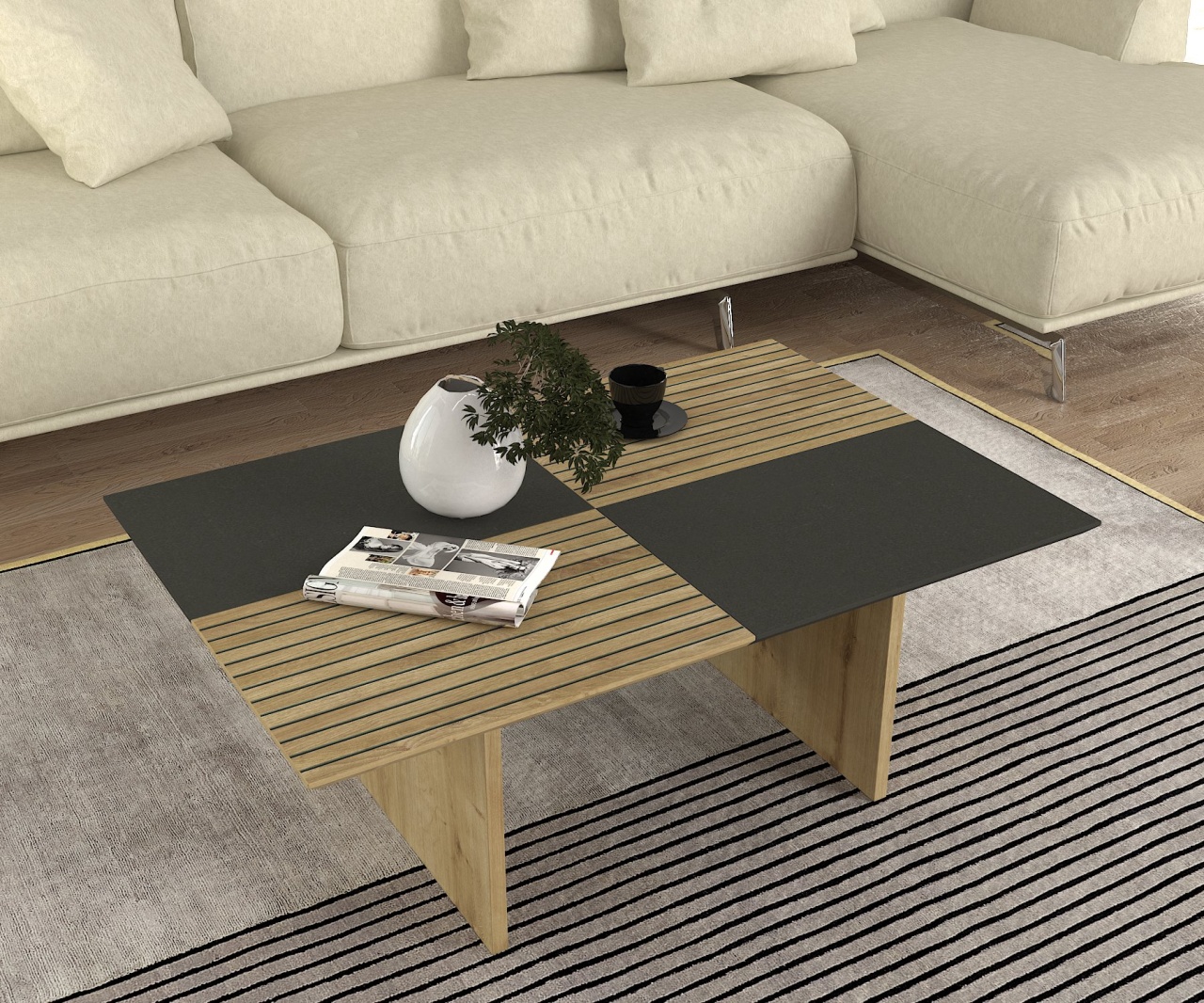 Masa de Cafea Urban Fusion ,UnicUtil, 90 x 60 x 33.8 cm, Antracit-Natur