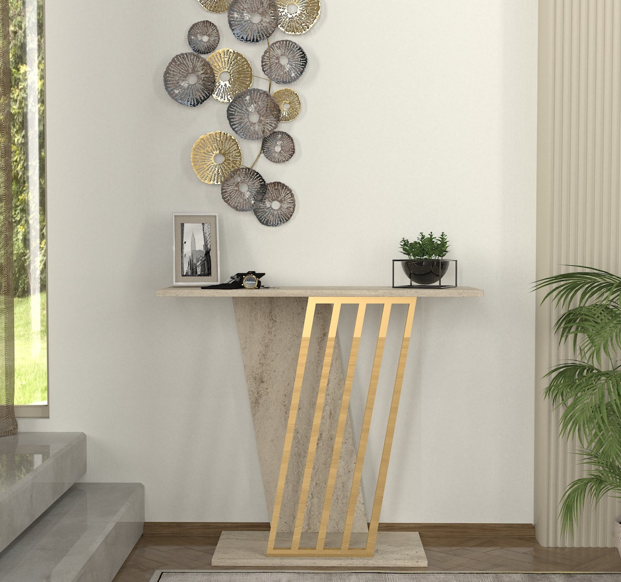 Masa decorativa, Modern Wave, UnicUtil, 90 x 29.6 x 76.8 cm, Crem