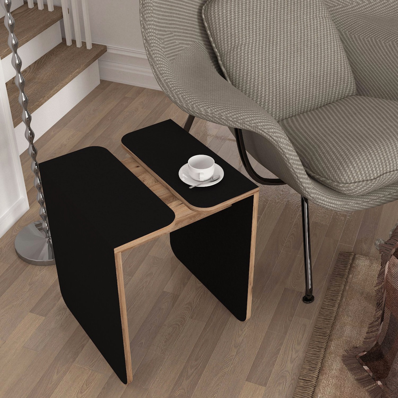 Masuta Cafea, Coffee Duo, UnicUtil, 45 x 45 x 55 cm, Sonoma-Negru