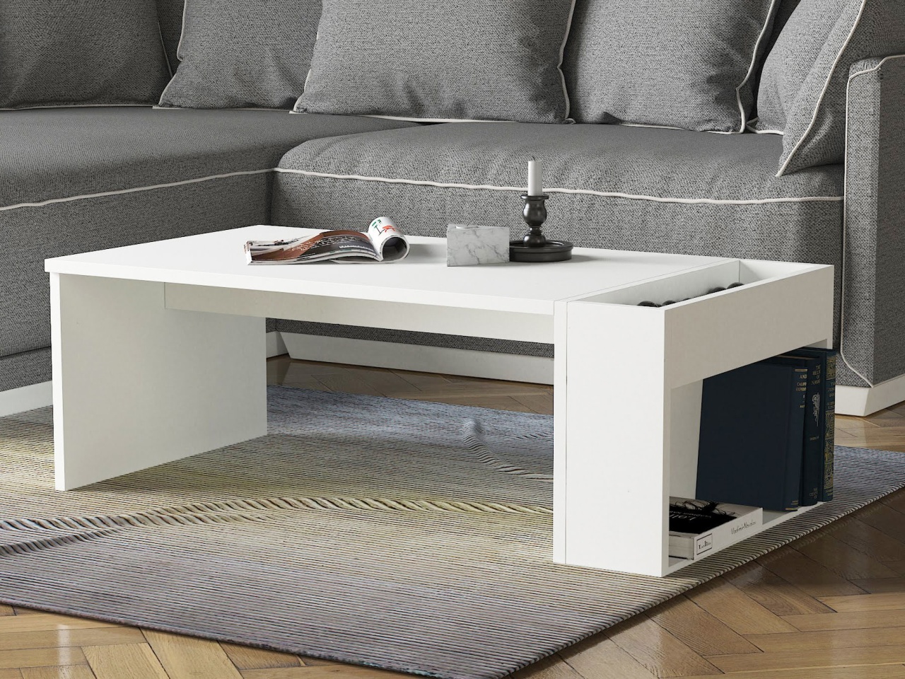 Masuta Cafea UnicUtil cu Spatiu de depozitare pe Lateral, Alb 95 x 50 x 34cm